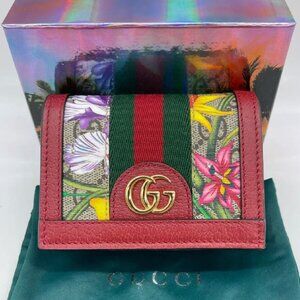 NIB Authentic Gucci Ophidia GG Card Case Floral Stripe Mini Wallet